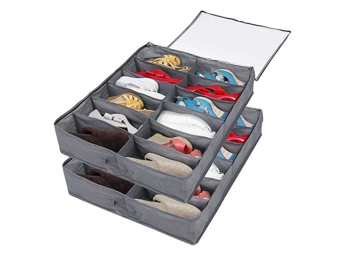 Organizador De Sapatos Sob A Cama 2 Unidades, Caixas Plegáveis Transparentes Com Tampa, 24 Pares No Total
