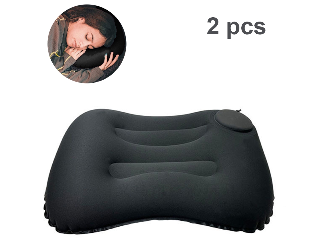 Conjunto De 2 Almofada De Viagem, Cor Preto, Apoio Para Pescoço E Cabeça Em Avião, Carro, Comboio Ou Escritório