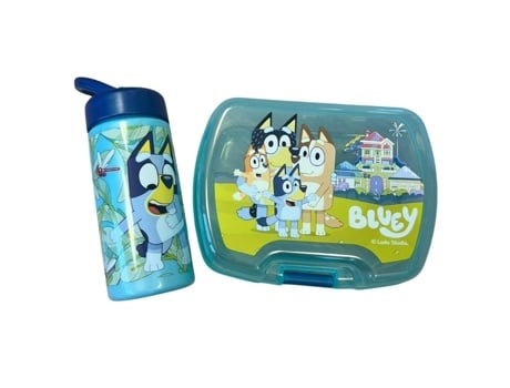 Conjunto De Refeição Infantil Bluey Com Caixa De Lanche E Garrafa 420ml Plástico Azul Para Escola E Saídas Eurobaq