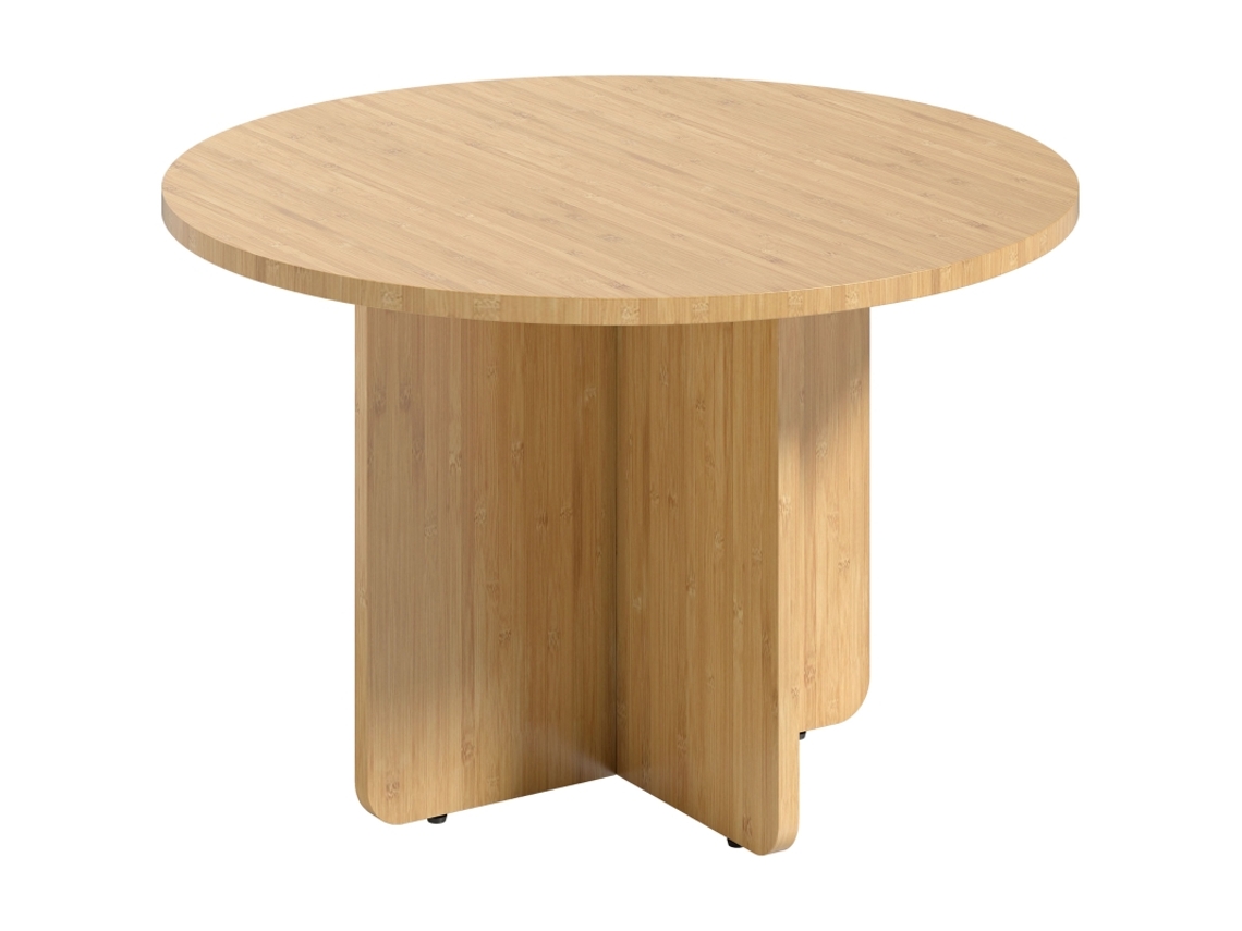 Mesa De Centro Redonda, Mesa De Sala De Estar Em Bambu Com Base Em Cruz, Natural.