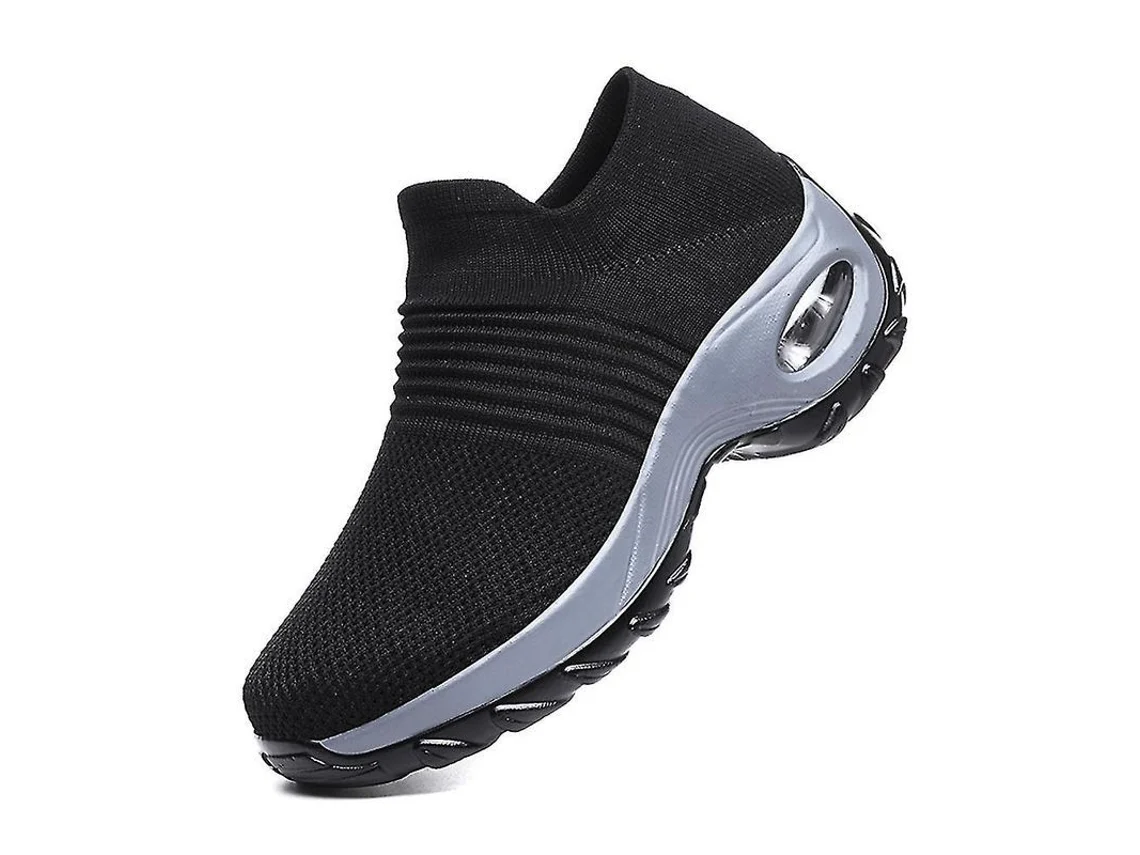 Sapatos De Caminhada Feminino Sock Sneakers Leve Flexível Respirável Com Amortecimento Para Trabalho E Dia A Dia Preto
