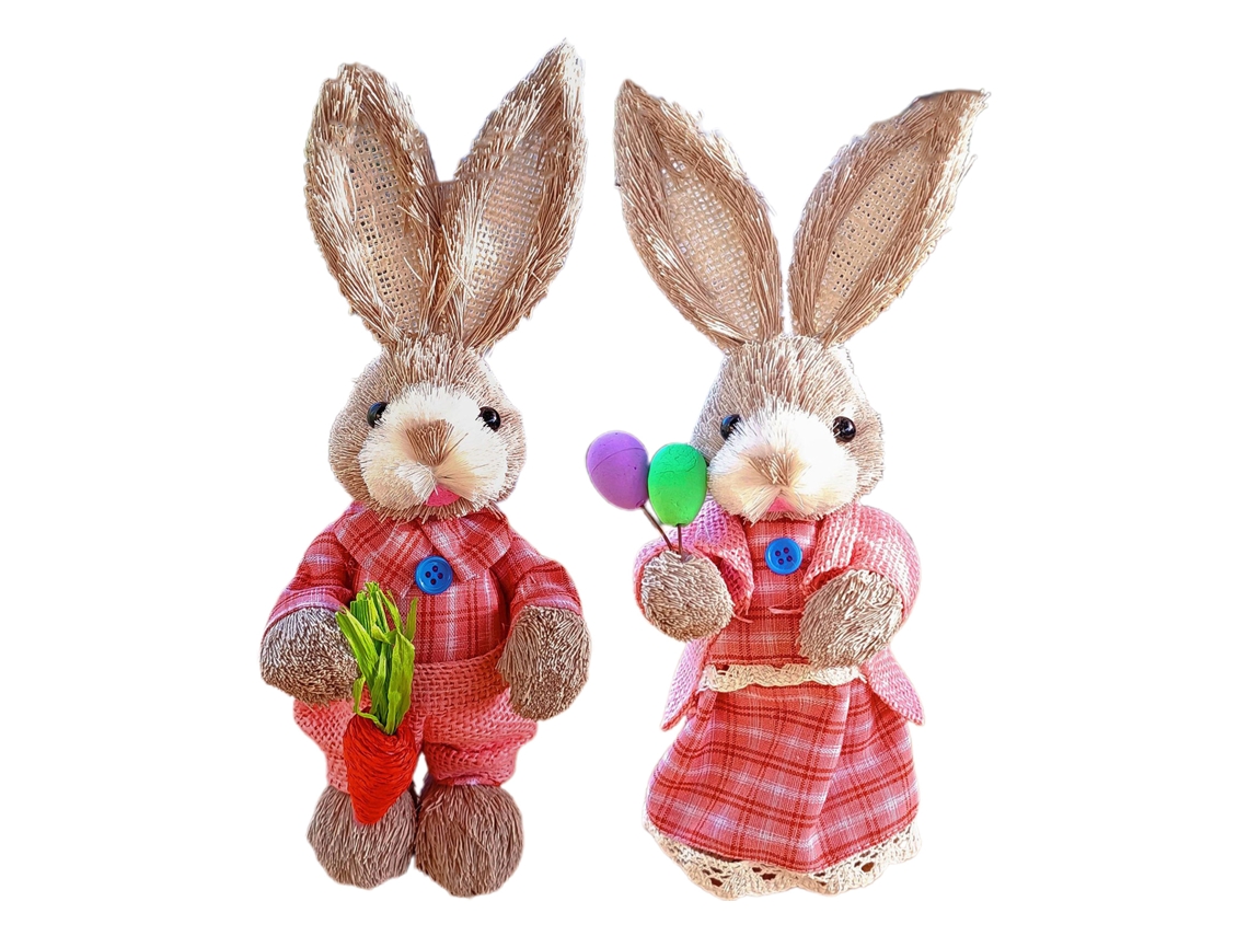 Conjunto de 2 Bonecos de Pano Coelhos Decorativos para Páscoa, 23cm LAXISCREED
