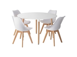 Mesa Redonda Martha 120 cm e 4 Cadeiras Nora Brancas HAPPY GARDEN
