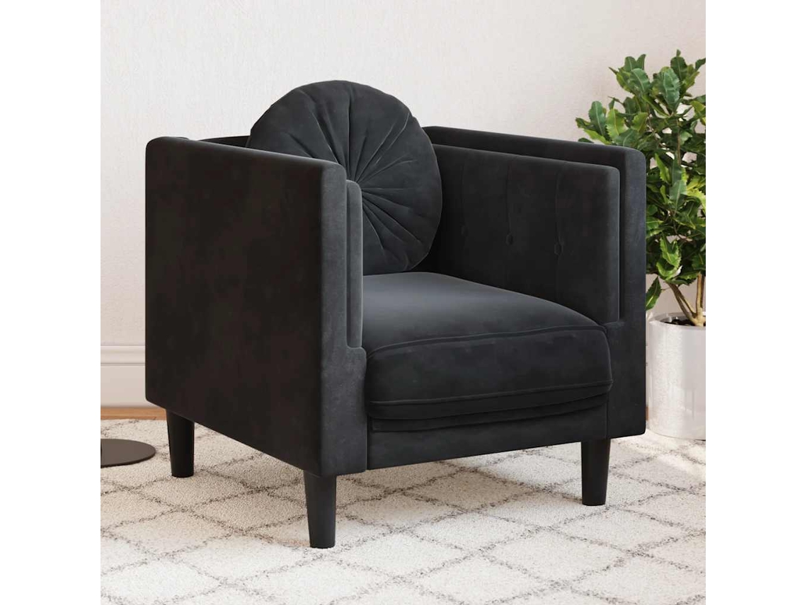 Vidaxl Poltrona Com Almofadão Veludo Preto