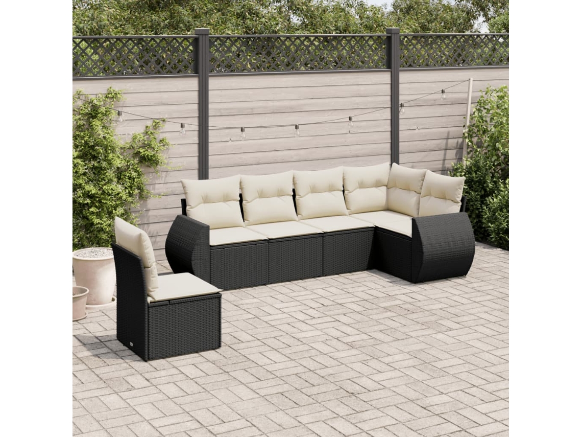 Jogo de Sofá Jardim 6 Peças C/ Almofadões Vime Pe Preto Dkd Home Decor
