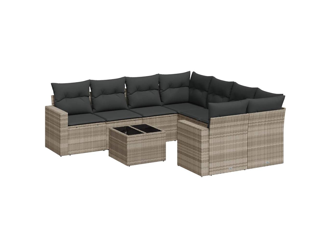 Maison Exclusive - 9 Pcs Conj. Sofás Jardim Com Almofadões Vime Pe Cinzento-claro