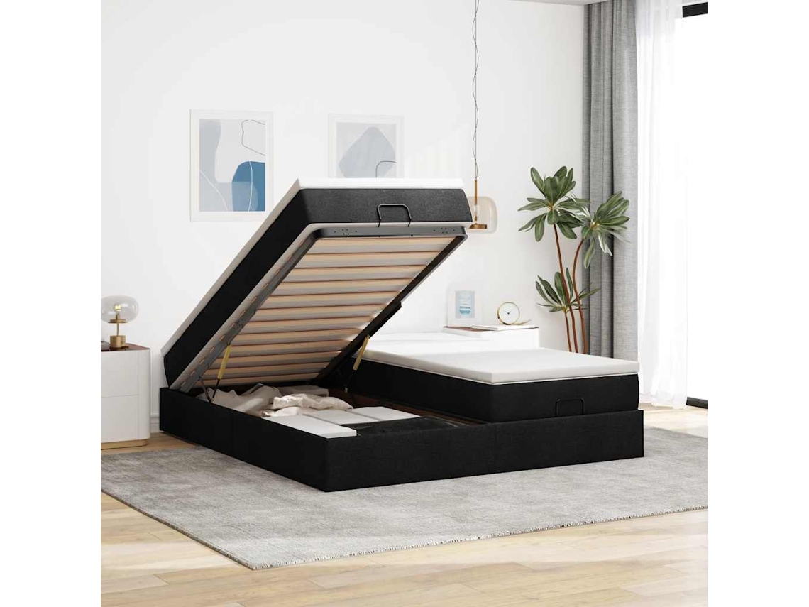 63 / 5,000vidaxl Estrutura De Cama Otomana Com Colchões Tecido Preto