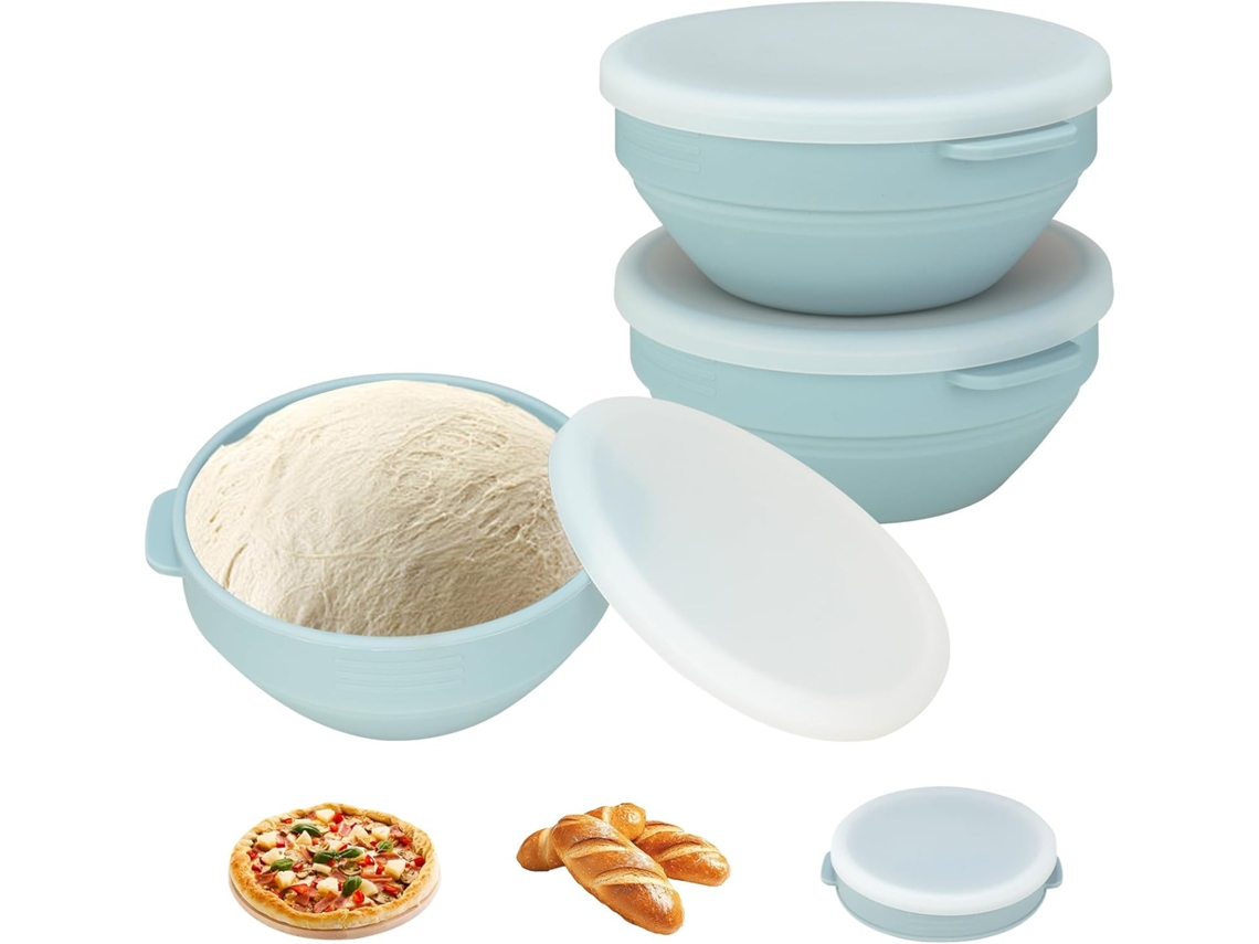 2 Caixas Para Bolas De Pizza Com Tampa - 16,7 * 16,7 * 7 Cm - Silicone Dobrável - Para Descanso De Massa