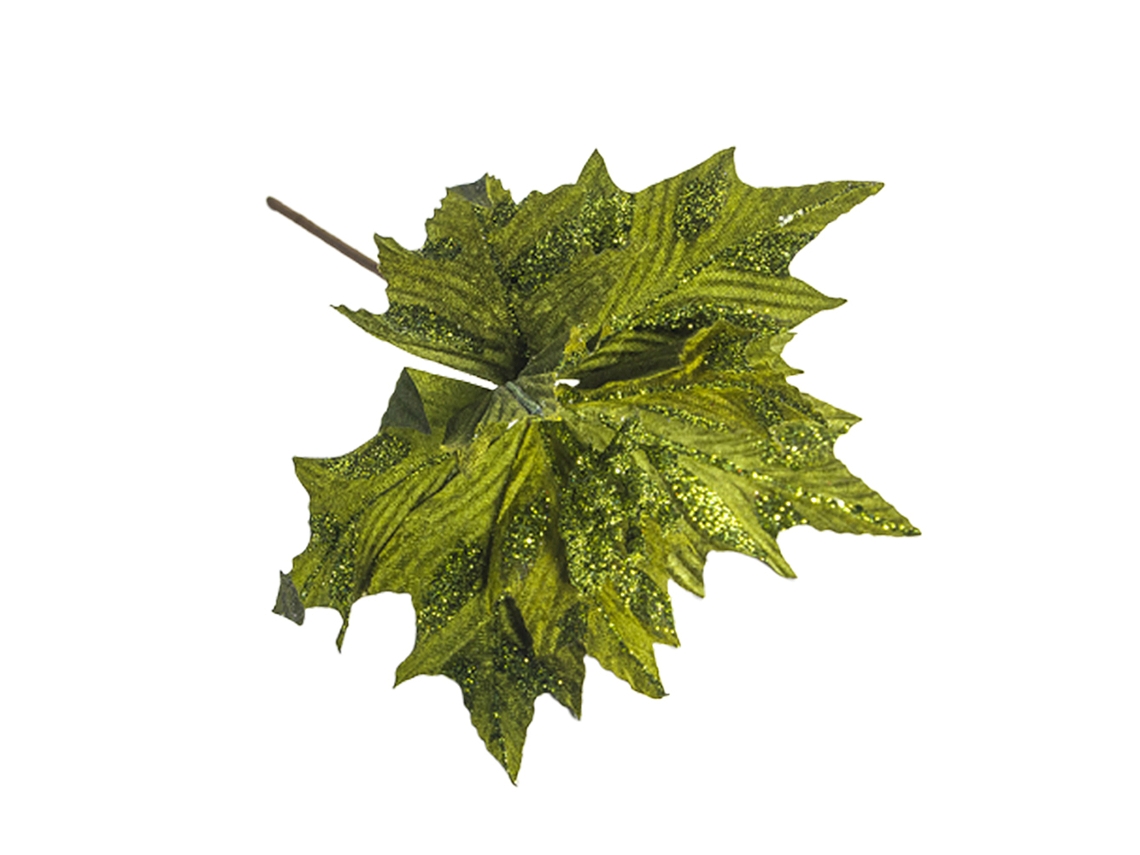 Folha Artificial Natalina De Teco Seda E Metal Decorativa