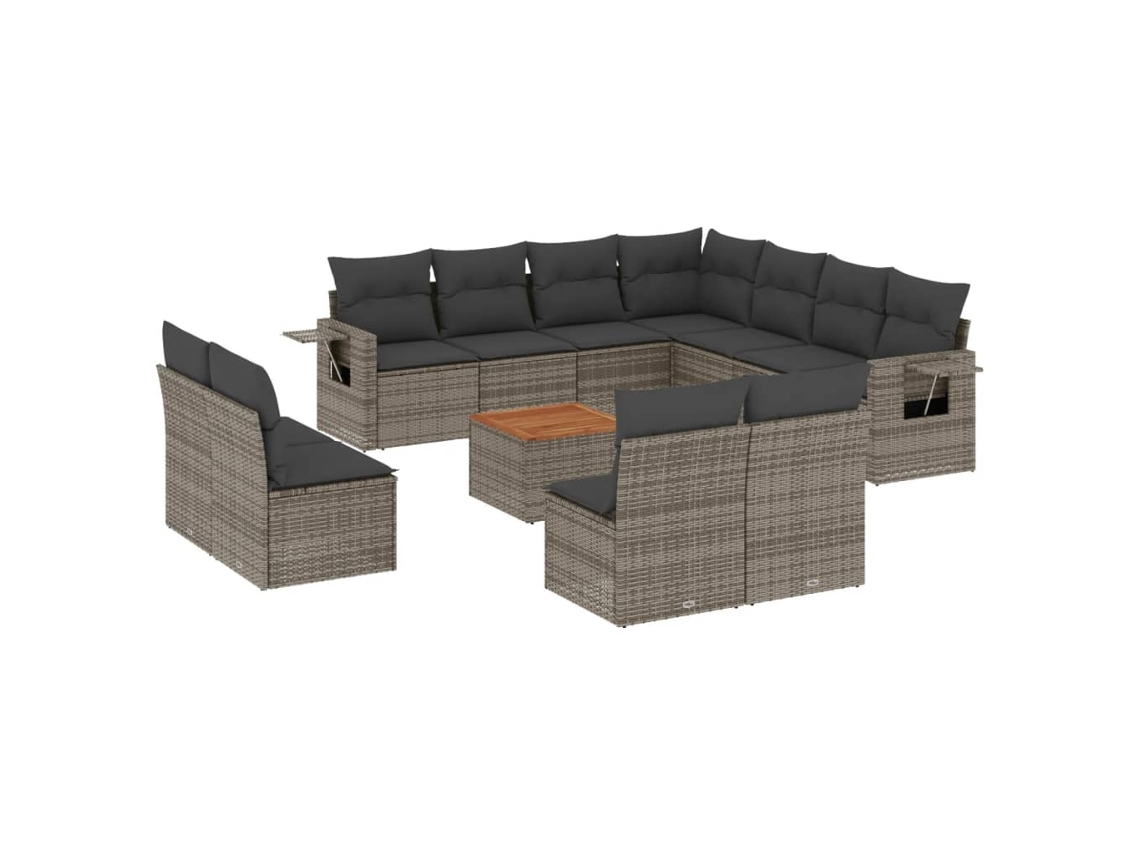 Conjunto de 12 Sofás Jardim com Almofadões Vime Pe Cinzento MAISON EXCLUSIVE
