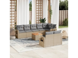 Vidaxl 9 Pcs Conj. Sofás Jardim C/ Almofadões Vime Pe Bege Misturado