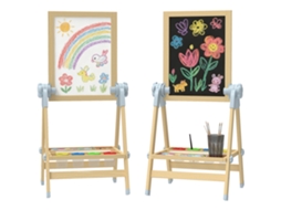 Cavalete infantil de madeira, Quadro branco de dupla face e Quadro preto ajustável em altura com rolo de papel, Prateleira, Natureza Ge