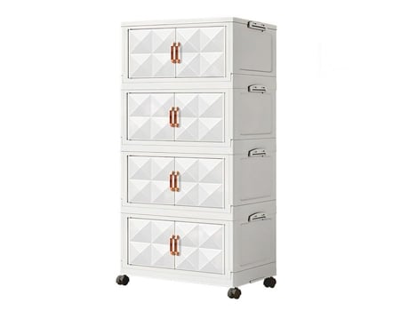 Caixa De Armazenamento Plástica, 4 Caixas De Armazenamento Dobráveis, Para Quarto, Sala, Cozinha, Branco Com Rodas Wevalley