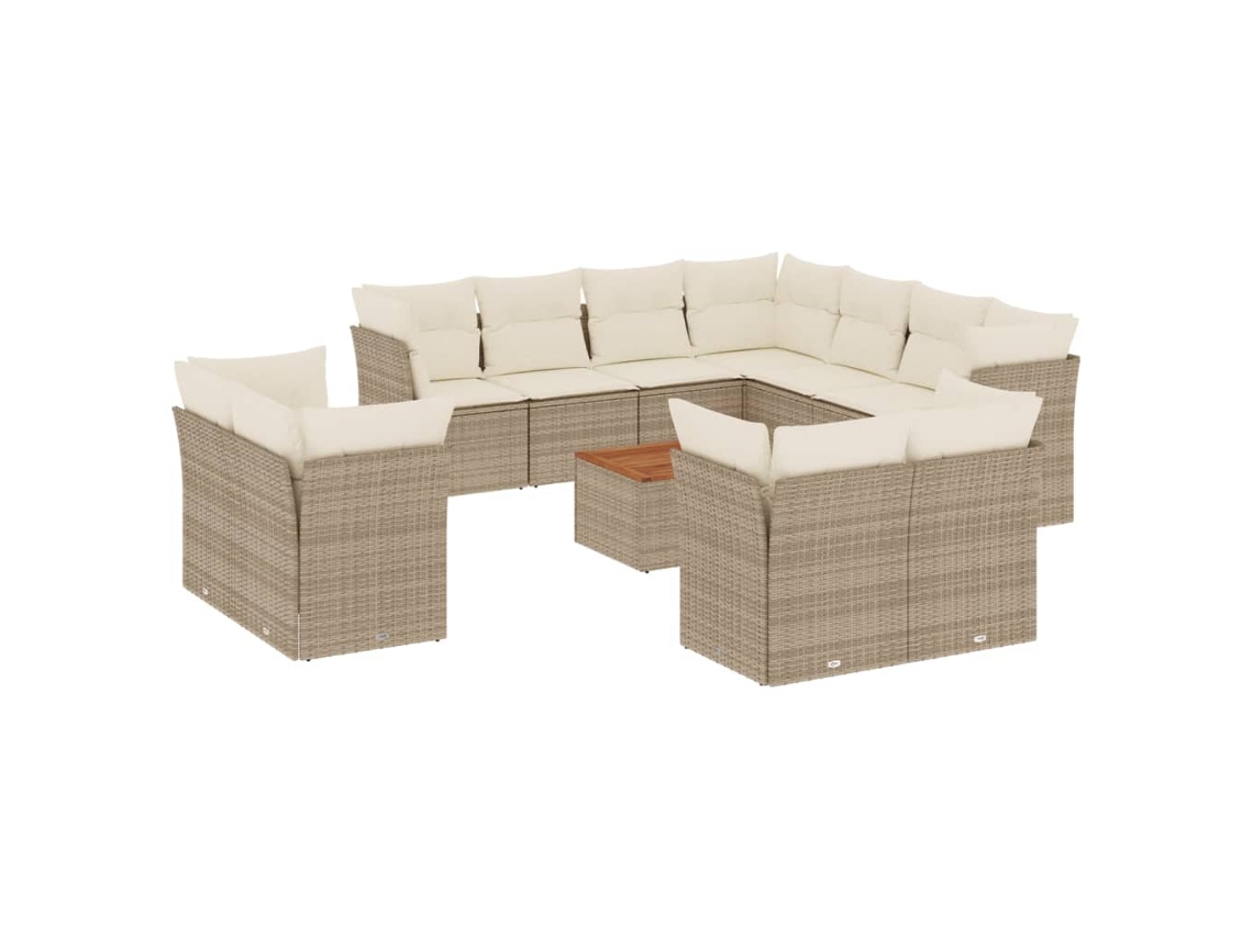 Conjunto de 12 Sofás para Jardim com Almofadões Vime Pe Bege MAISON EXCLUSIVE
