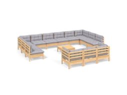 Conjunto de 14 Lounge de Jardim com Almofadões Cinza Pinho MAISON EXCLUSIVE
