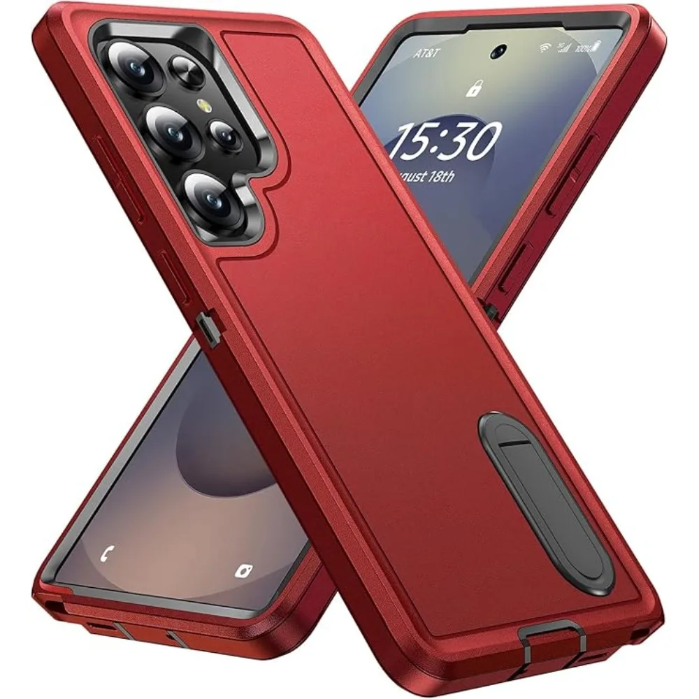 (vermelho/preto, Galaxy S23) Capa Protetora Fosca Resistente E Durável, De Nível Militar, Com Suporte.