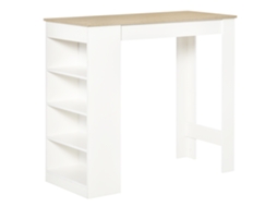 Mesa de Bar para 2 Pessoas, Mesa Alta com 4 Prateleiras Abertas, 115x50x102,7cm, Branca e Madeira Natural. CHEZMOI
