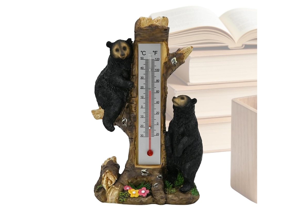 Termômetro Em Forma De Urso Para Decoração Jardim Externo, Ornamento De Animal Feito Resina, Design Resistente