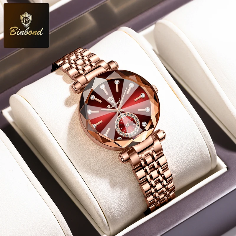 Relógio de Quartzo Feminino MDUG elegante com mostrador texturizado cravejado de diamantes e à prova d'água