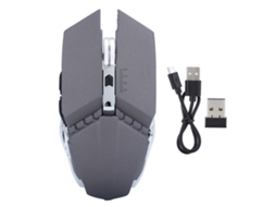Mouse Gamer Sem Fio Led Óptico 6 Botões 1600dpi Usb Recarregável Q15 Cinza Metálico