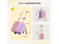 Mala Infantil Jovikids 3-em-1 32l Para Montar, Trolley Telescópico 4 Rodas, Dobrável Amovível, Vários Compartimentos (rosa)