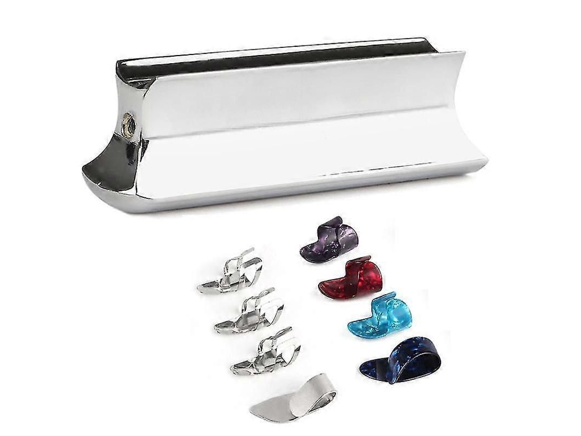 Slide de Guitarra de Aço Inox com Palhetas de Dedos e Polegar Celulóide e Metal