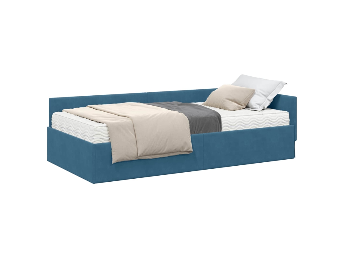 SYFAX™ Estrutura de Cama de Canto com Colchão Outros 2 Pcs Azul Veludo