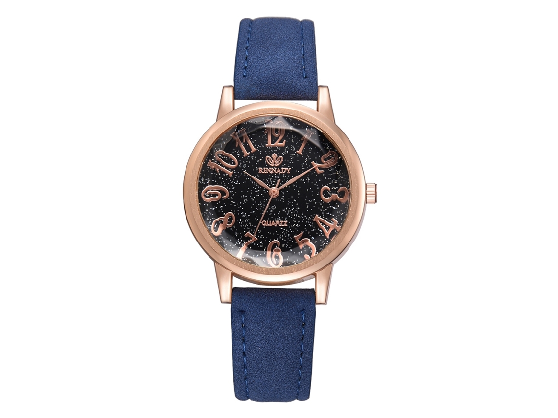 Relógio de Pulso Feminino Clássico Digital de Quartzo com Pulseira de Couro Pu Azul