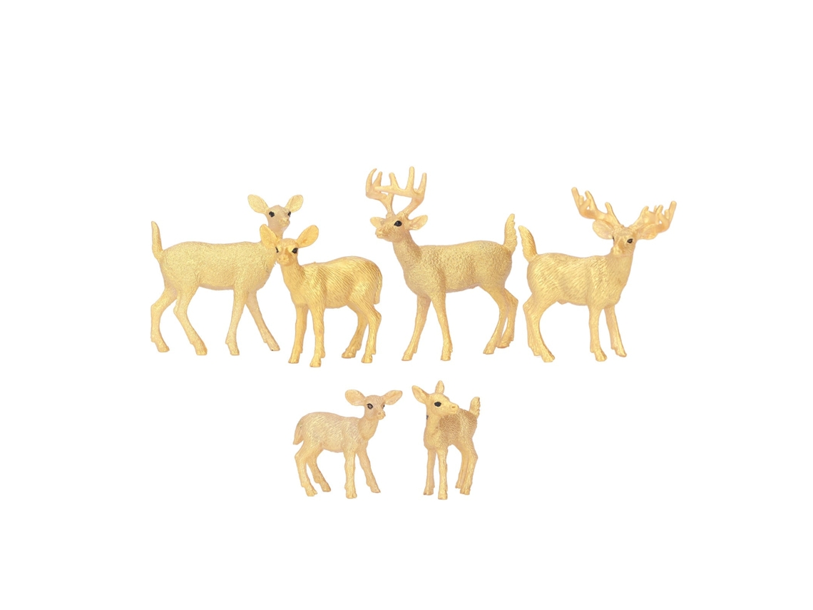 Primerox 6 Peças Modelo de Veado de Cauda Branca Simulação Animal Plástico Dourado para Decoração 3 Anos +