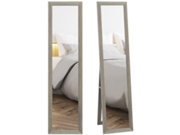 Espelho Chão Moderno Corpo Inteiro Moldura Suporte Madeira Vidro 155cm Cinza VELTRIX