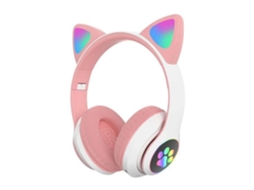 Ct Bluetooth Headset Fone de Ouvido Bluetooth Sem Fio com Orelha de Gato Iluminada Rosa