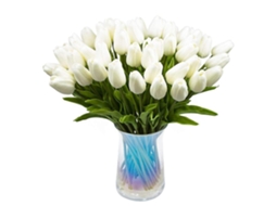 30 Tulipas Artificiais com Toque Realista, Buquê de Tulipas Holandesas em Pu, Flores de Látex Brancas AQUAFORGE (brancas)