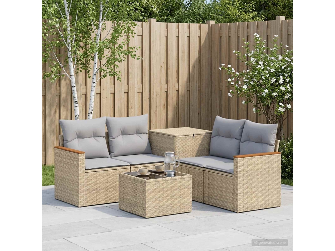 Vidaxl Conjunto De Sofás 6 Unid. Bege E Cinza Claro