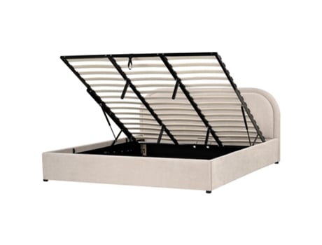 Cama De Casal Beliani Quillien De Poliéster Creme 180x200
