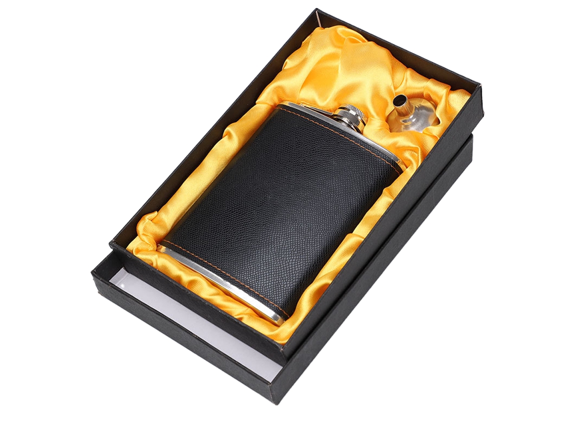 Cantil De Bolso Preto Fosco Para Uísque Com Funil E Caixa Premium - Aço Inoxidável E À Prova De Vazamentos