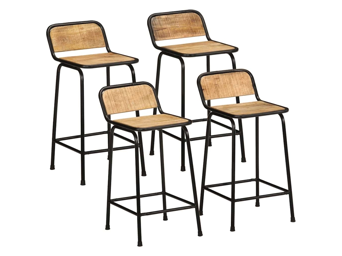 Vidaxl Bancos De Bar 4 Pcs Madeira Maciça De Mangueira Rústica