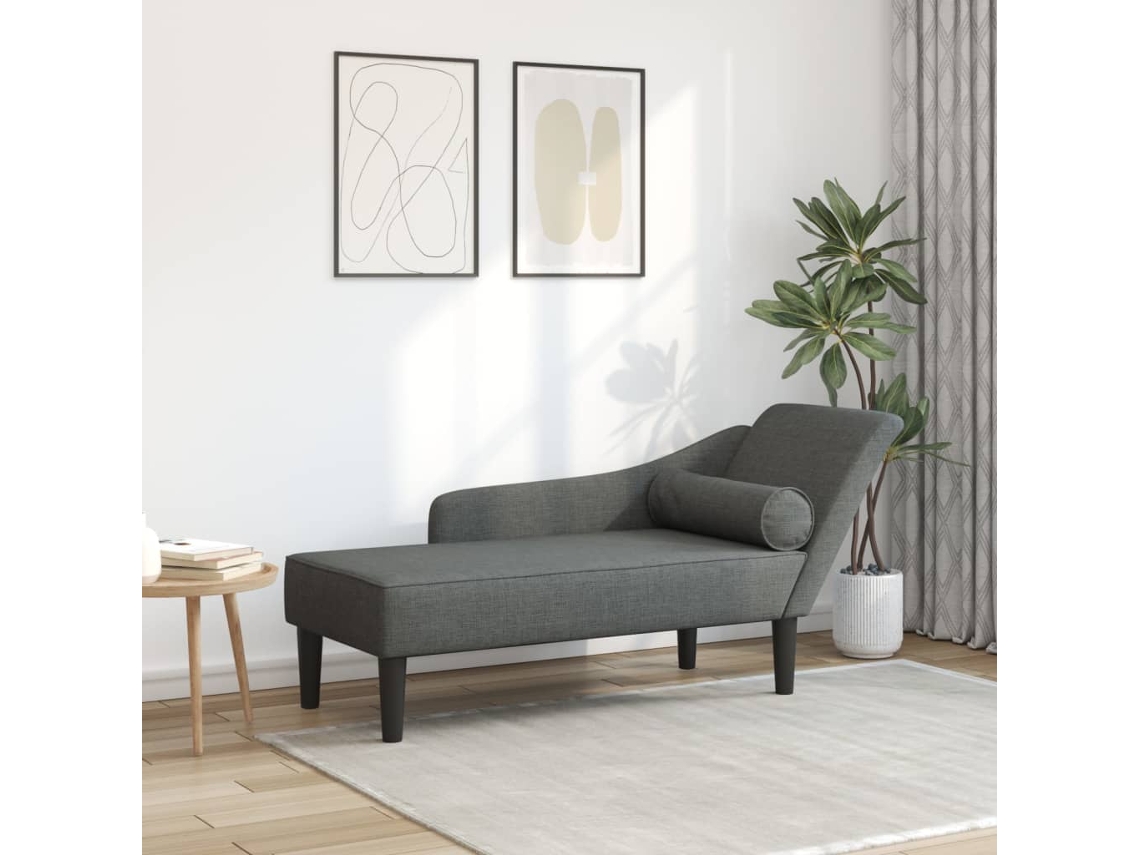 Vidaxl Chaise Lounge Com Almofadões Tecido Cinzento-escuro