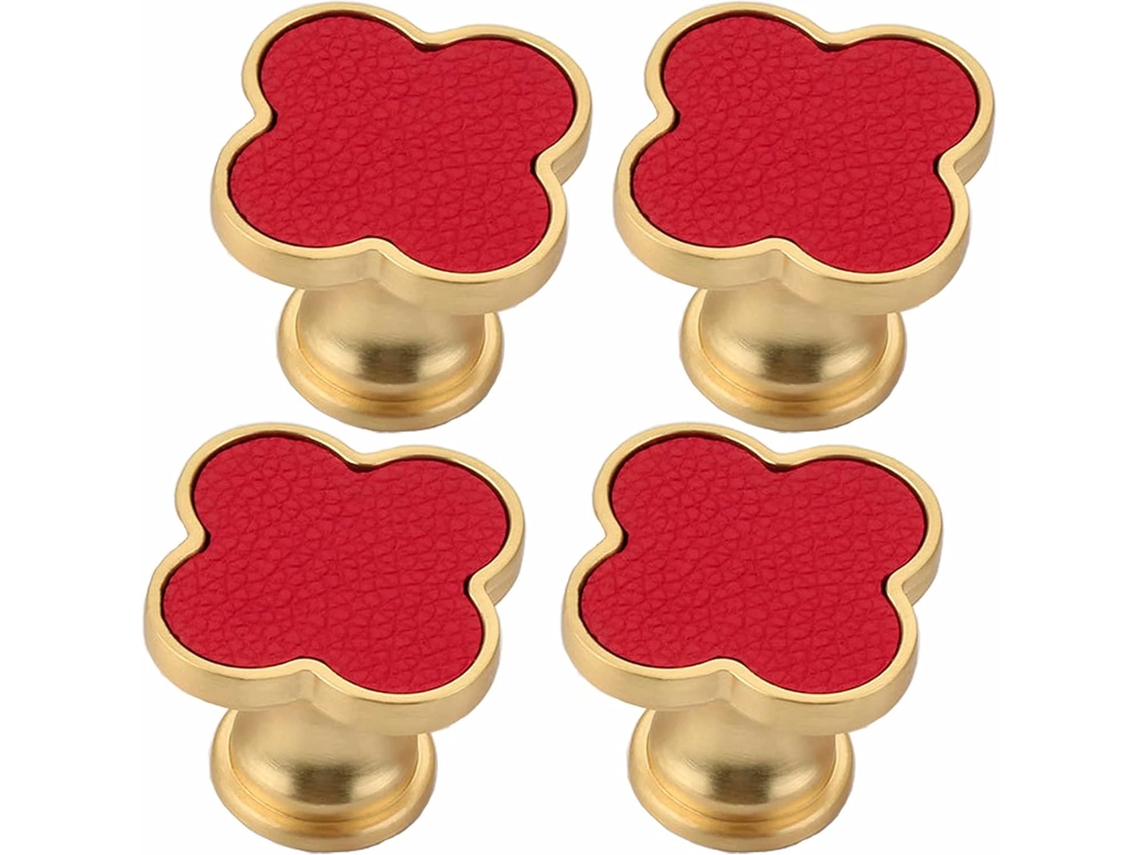 Conjunto De 4 Puxadores Liga Zinco Para Armários E Cômodas, Em Formato De Trevo Quatro Folhas, Com Parafuso, Para Móveis