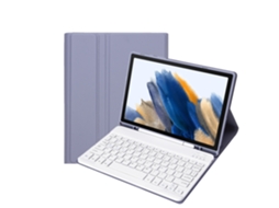 Capa De Teclado Bluetooth Para Samsung Tab S7plus 12.4x800/t97010 Polegadas Tampa Quadrada Com Compartimento Para Caneta ,português, Roxo E Branco