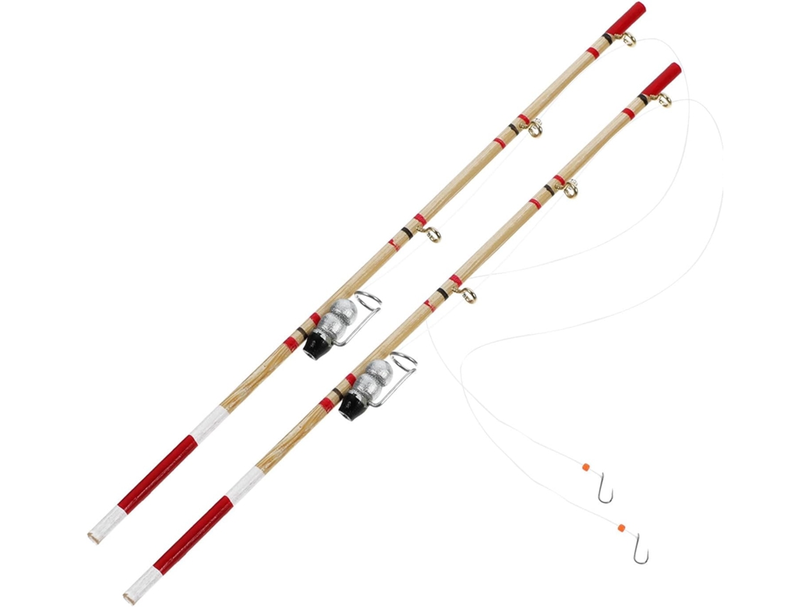 Vara De Pesca Em Miniatura, Conjunto Artesanal De 2 Mini Varas Para Casa De Bonecas, Em Escala.