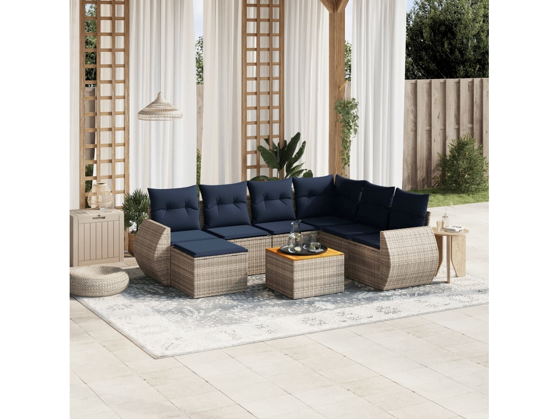 Vidaxl Conjunto De Sofá De Jardim Com 8 Peças E Almofadas Em Rattan Sintético Cinza