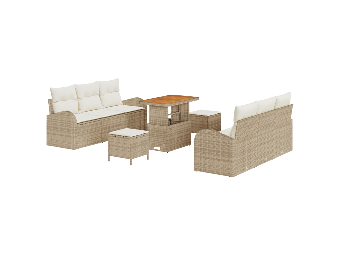 Conjunto 9 Conjunto De Móveis De Jardim Vidaxl Bege Vime Pe (179 X 62 X 85 Cm)