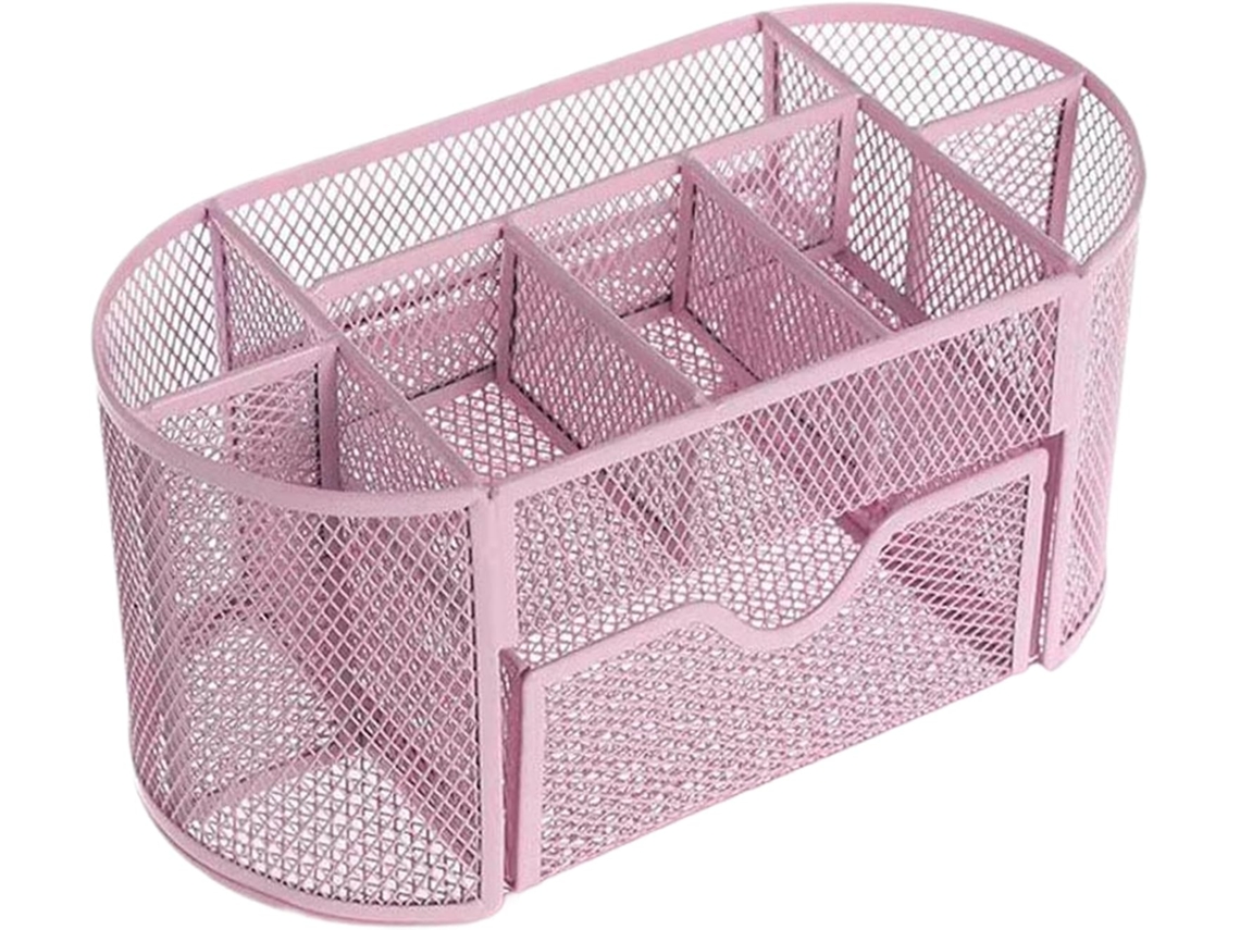 Organizador De Mesa Em Tela Metálica, Porta Canetas De Metal Com 8 Compartimentos E 1 Gaveta, Organizador De Espaço