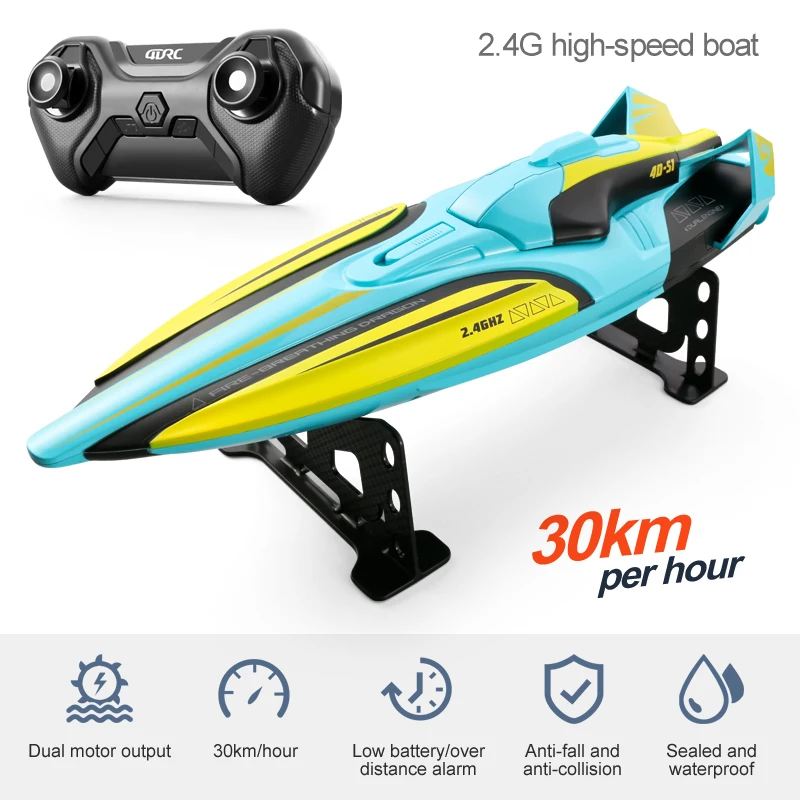 Barco de Corrida de Alta Velocidade com Controle Remoto 2.4g, Lancha e Jogo Aquático MDUG (verde)