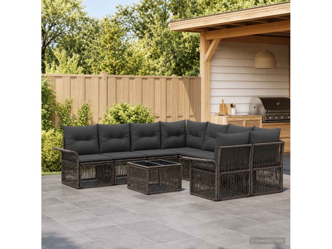 Vidaxl Conjunto De Sofá De Jardim 9 Unid. Cinzento Vime Pe
