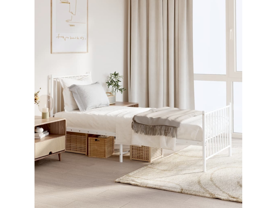 Estrutura De Cama Com Cabeceira E Pés 80x200 Cm Metal Branco