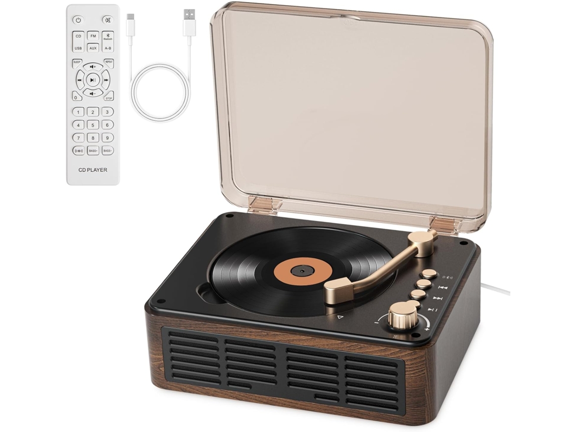 Leitor De Cd Em Madeira - Estéreo Hi-fi, Compatível Com Reprodução Via Usb E Aux Marrom Panoona