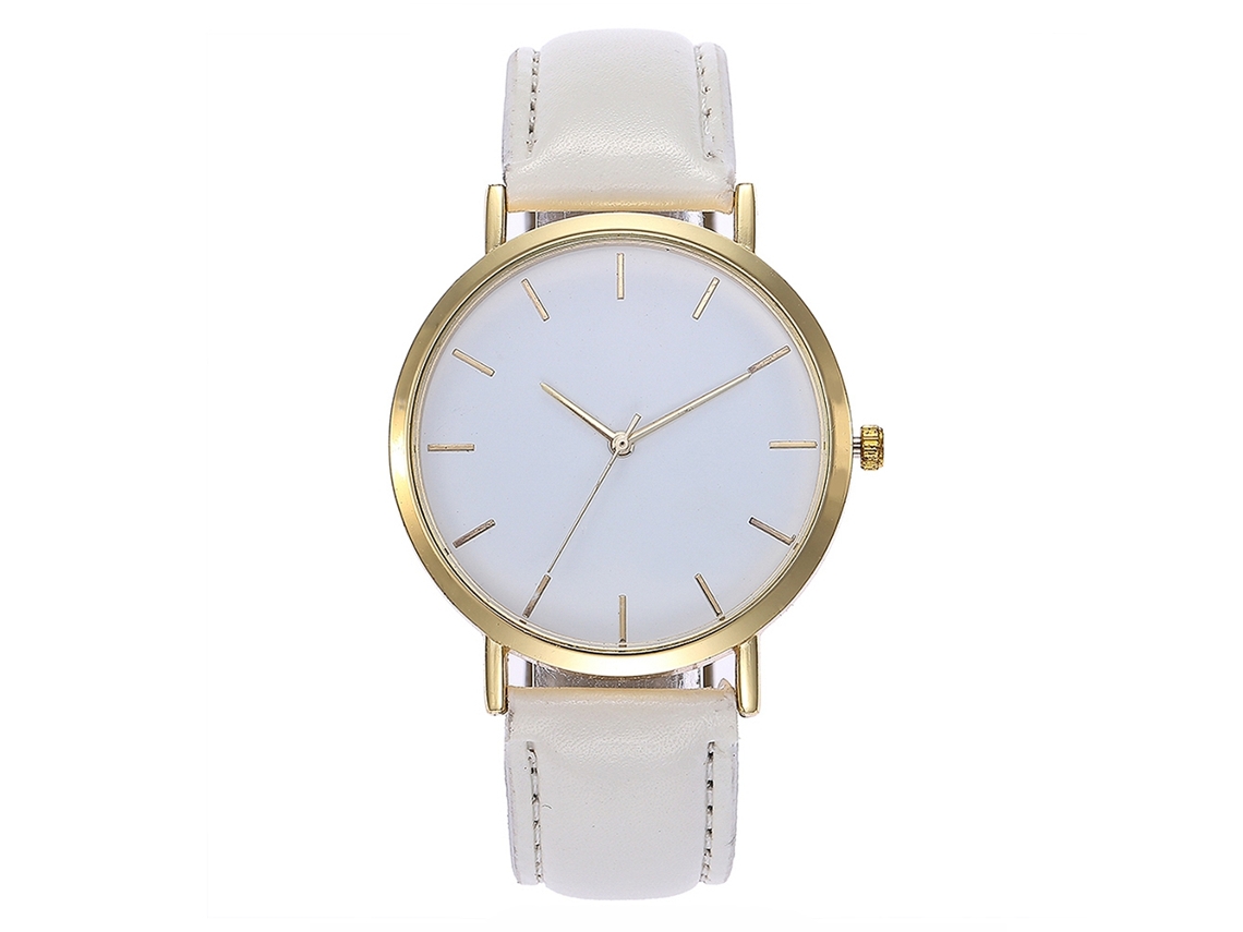 Relógio de pulso analógico de quartzo simples da Vansvar para casais com pulseira de PU (branco)