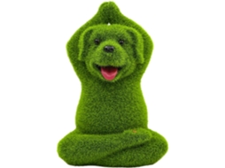 Estátua Genérica de Cachorro Escultura Fofa em Resina Aveludada Verde, Estátua Decorativa de Animal Praticando Ioga CHABERLU