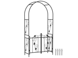Arco de Jardim de Aço Arco de Rosas com Porta Dupla para Cerimônia Decoração 107 X 45 X 217 Cm Preto Ge
